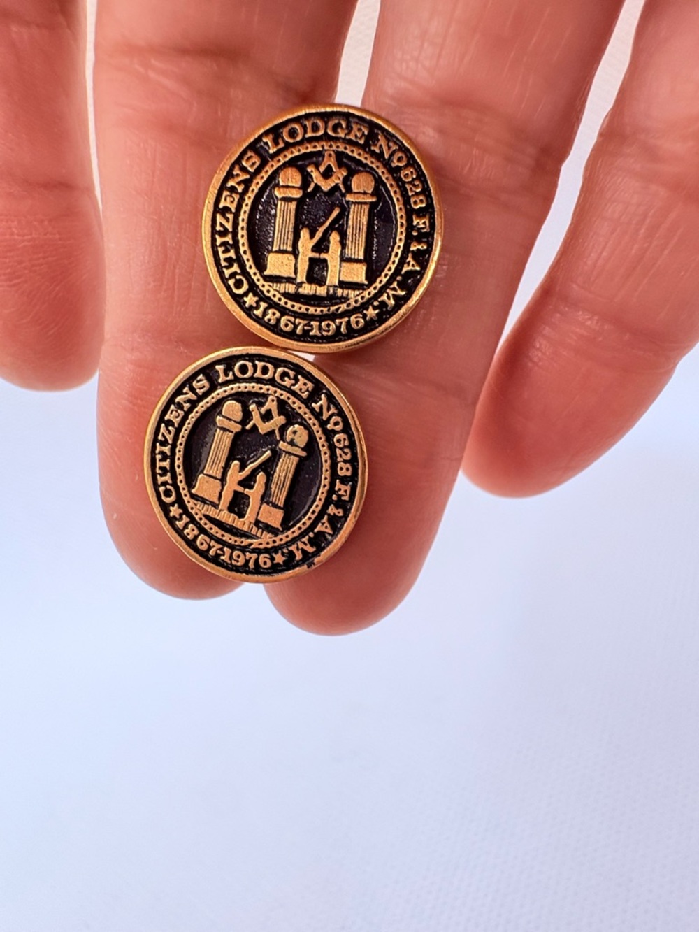 Vintage Masonic Goldtone Cufflinks Citizens Lodge 628 Symbols 1867-1976